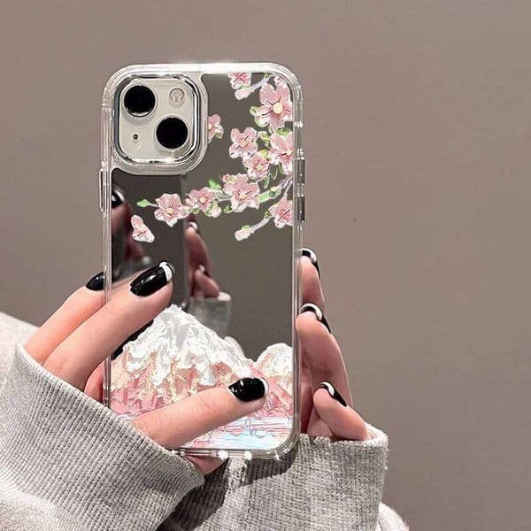 Flower Mirror Phone For 13 Case iPhone 14 15 11 12 16 Pro Max Plus XR XS X Shockproof Soft Protective Cover Funda