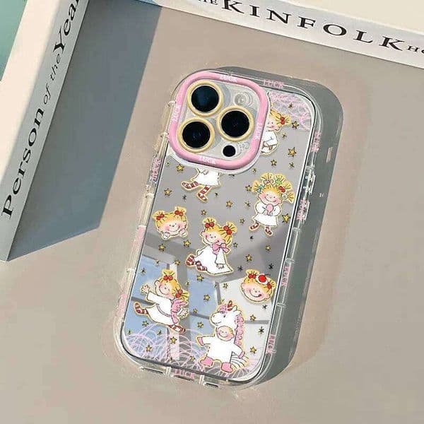 Cute Little Girl Pattern Mirror Surface Phone For iPhone 17 Max Case 16 15 14 13 12 11 Pro XR XS 7 8 Plus 16E Air Cover