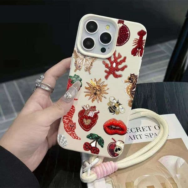 Luxury Collage Hand Wrist Strap Case For 14 Pro Max Cases iPhone 11 12 17 ProMax 13 15 Plus XR With Lanyard Soft Cover