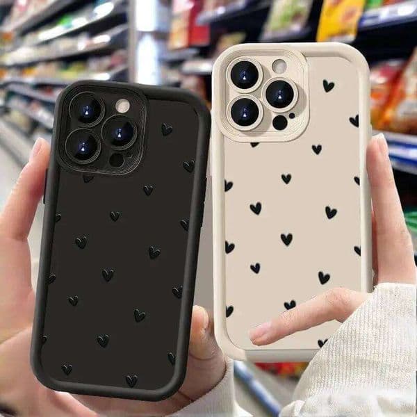 Phone Case For iPhone 16 13 15 11 12 14 Pro 7 8 Plus XR X XS Max SE Love Heart Print Matte Soft Shockproof Cover