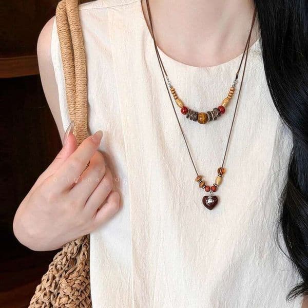 Designer Jewelry Luxury Jewelry New Chinese-Style Vintage Wooden Beaded Necklace, Unique Design With Ethnic Flair, Fashionable Long Versatile Sweater Chain