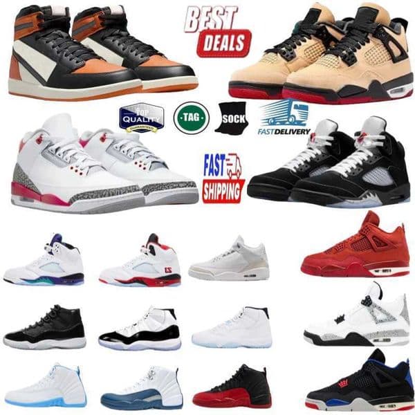 Designer Basketball shoe for Men Women 1 1s 4 4s 5 5S 3 3s 11 11s 12 12s high low OG Grape Black Cat Fire Red White Cement Thunder Sneakers Trainers Sport Big Size 14 15 16