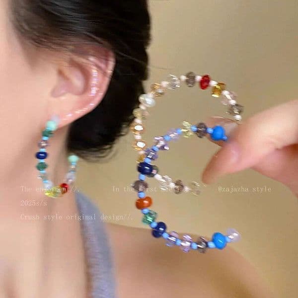 Designer Jewelry Luxury Jewelry Two-Tone Beaded Large Hoop Earrings For Women, Light Luxury, High-End, Fashionable, Exaggerated Earrings, Stylish, Unique, Versatile Ear A