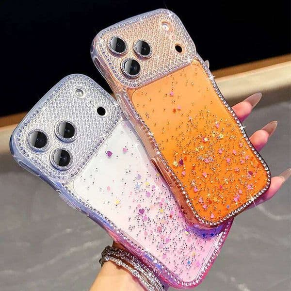 Bling Glitter Camera Lens Protector Case For iPhone 16 17 15 13 14 Pro Max Air Luxury Diamond Shockproof Transparent Soft Cover
