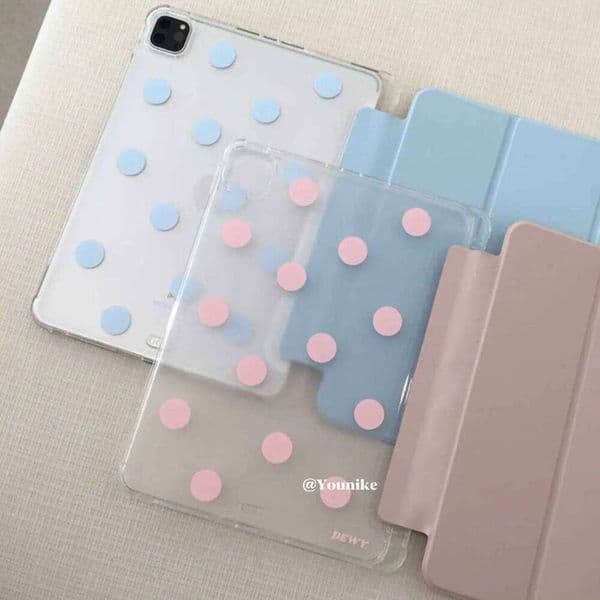 Ins Pink Blue Polka Dots New Tablet For iPad Pro 11 12.9in 13 M4 9.7 10.2 5/6/7/8/9 10th 11th MINI 4 5 6 7 Air Trifold Case