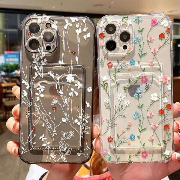 Flower Phone Case For iPhone 15 13 12 16 11 14 Pro 7 8 Plus XR X XS Max SE 2020 2022 Soft Wallet Card Slot Bag Holder Cover