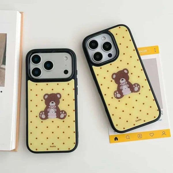 Korean Ins Polka Dots Bear Bulletproof Phone Case For iPhone 17Air 17 16 15 14 13 12 11 Pro Max 7 8 Plus Mini X XR XS Y2K Cover