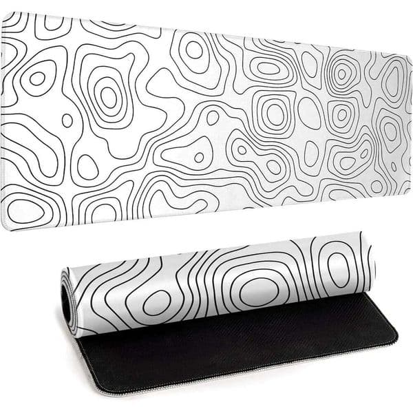 White Rubber Topography Gaming Contour Large Mouse Laptop Deskmat Keyboard Mat Stitched Edge Non-Slip Big Desk Pad