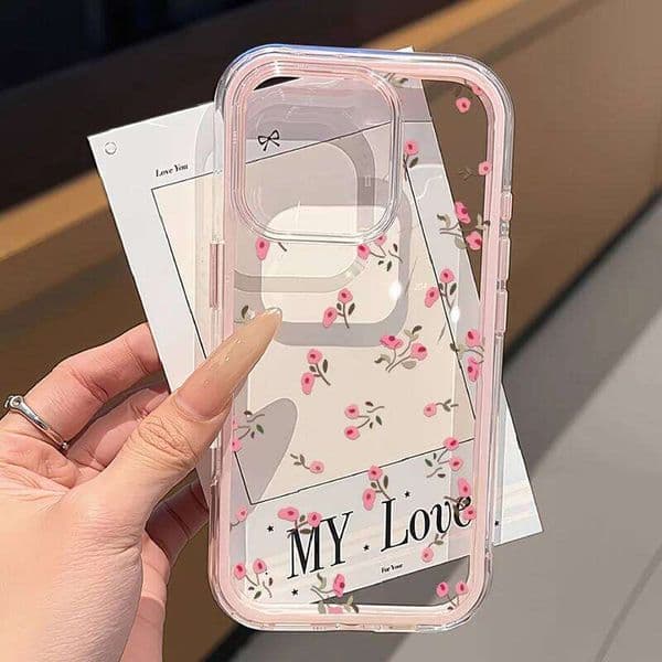 Cute Pink Flower Phone For 15 Case iPhone 16 11 12 13 14 Pro Max 17 Air Shockproof Bumper Soft Silicone Cover