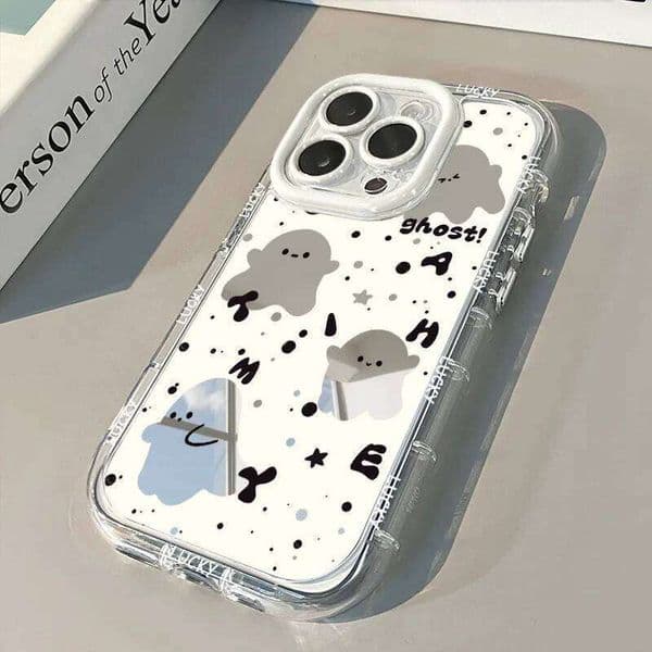 Amiable Ghost Air Cushion Mirror Phone Case For iPhone 17 15 14 16 Max 13 12 11 Pro XR XS 7 8 Plus 17Air Cute Girl Cover