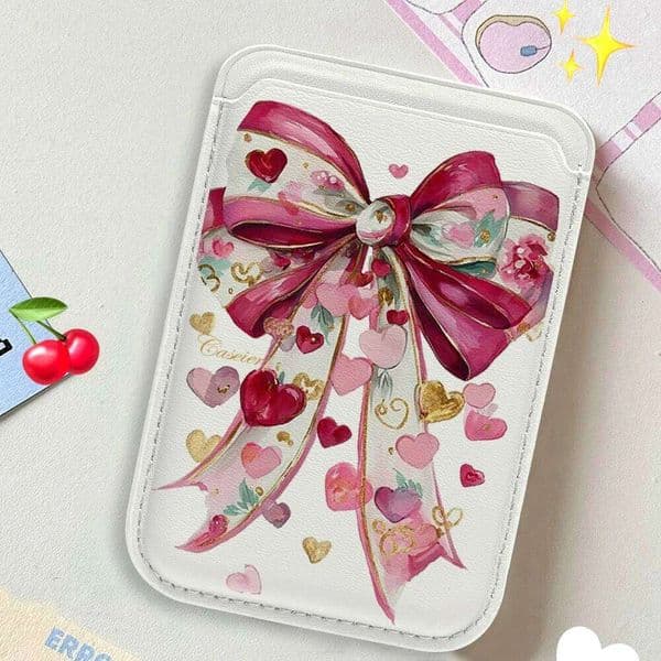 Coquet Pink Bow Leather Wallet Cover Holder Suitable For all iPhone Case Magsafe Magnetic Card Phone Back Bag