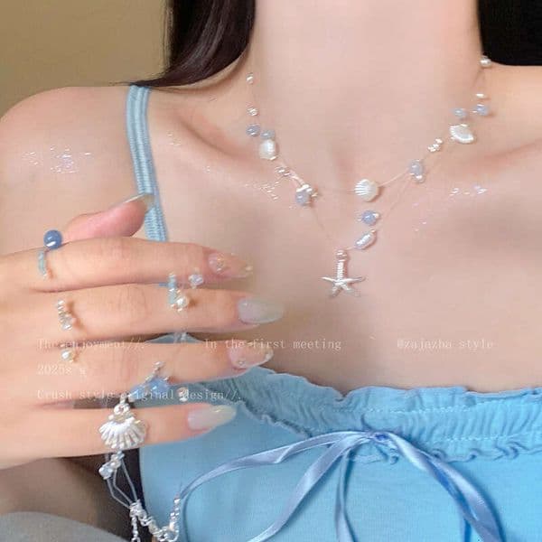 Designer Jewelry Luxury Jewelry Starfish Shell Pearl Necklace For Women, Seaside Vacation Style Layered Collarbone Chain, Unique 2026 New Model, Atmospheric