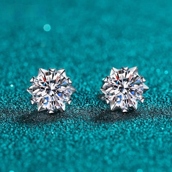 S925 pure silver - female snowflake heart-shaped six-prong with morganite stud earrings