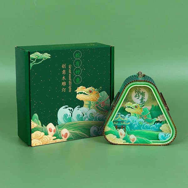 Dragon Boat Festival 3D Zongzi Wooden Carving Night Light, DIY Creative Business Gift Desk Ornament