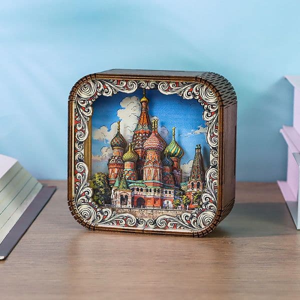 St. Basil's Cathedral 3D Wooden Carving Night Light, Creative Desk Decor Cultural Souvenir Gift