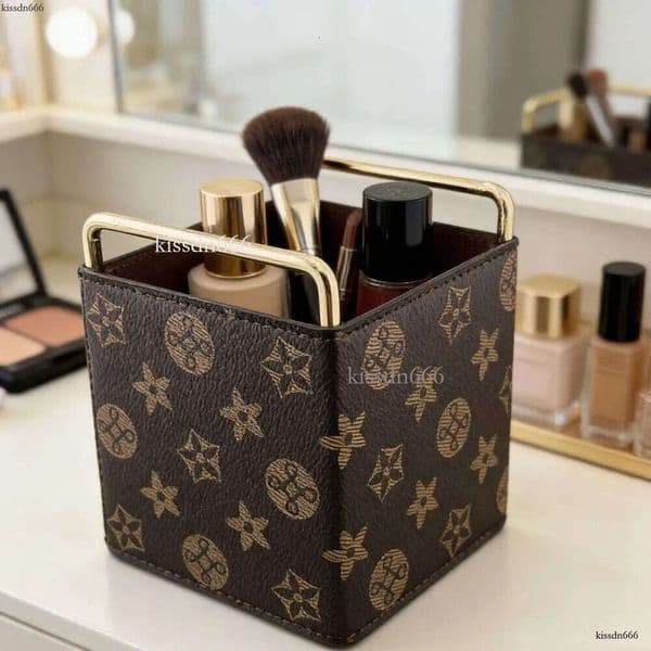 2026 new retro desktop leather high-end luxury makeup brush remote control pen holder stationery miscellaneous storage box