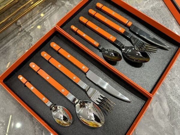 Designer Folk Set Brand Knife Set Luxury Spoon Set Stainless Steel 4pcs with Orange Box Tableware Western Style Logo
