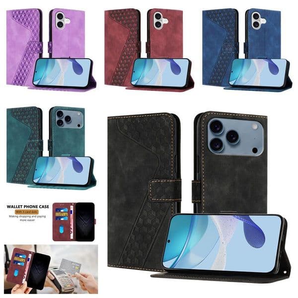 S26 Edge Square Leather Wallet Cases For iphone 17 16E 16 Plus 15 14 Pro MAX 13 12 11 Samsung S25 FE S24 Ultra A07 A17 Cube Card Slot Holder Hybrid Business Flip Cover Pouch