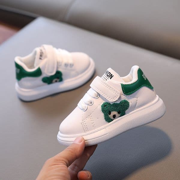 Toddler Cute Cartoon Bear Shoes Kids Non Slip White Casual Sneakers Loop Board Classic White Sneaker for Versatile Style Daily Wear Free Shipping size 22-30