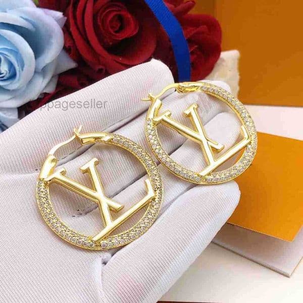 Luxury big gold hoop earrings for lady women 5cm orrous girls ear studs set Designer Jewelry earring Valentines Day Gift engagement for Bride with box