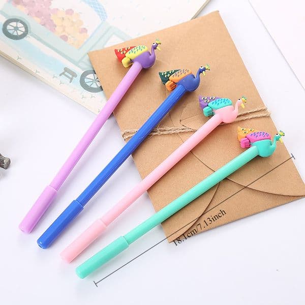 Black Ink Fine Tip 0.5mm Gel Pens Featuring Vibrant Peacock Pattern
