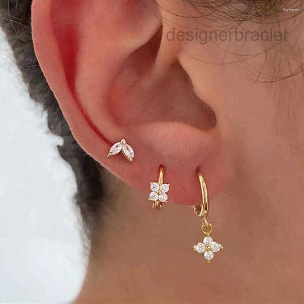 Hoop Earrings 3PC Zircon Flower Pendant Stainless Steel Set For Women Tiny Huggies Cartilage Earring Piercing Jewelry Aretes