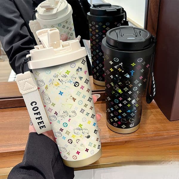 Fashionable 316 stainless steel insulated cup, coffee cup, convenient women's style, accompanying straw, saliva cup