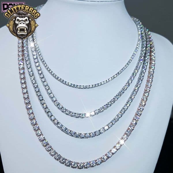 In Stock 3mm/4mm/5mm Tennis Necklace 925 Sterling Silver Hiphop Sparkling Moissanite Tennis Chain