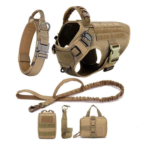 Large Dog Harness Collar Leash Molle Pouches Pet German Shepherd Malinois Training Walking Vest Dog Harnesses For Medium Dogs 260402