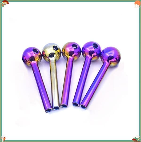Portable Cheap Colorful Glass Oil Burner Pipe Mini Spoon Hand made Tube 4inch Lenght Ball Dia 30mm Colored smoking Accessories electroplate Pipes