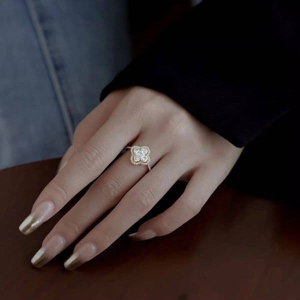 S925 Sterling Silver 4-Leaf Clover Ring for Women CZ Stone Embedded Luxury Fashion Jewelry Adjustable Open Band for Daily Wear