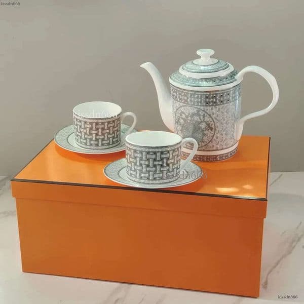 Classic European Mosaic Tea Cup Set Bone Porcelain Teapot Coffee Cup Tea Set Tableware Afternoon Tea Set Original Box Set
