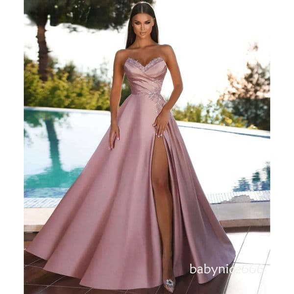 Vintage Pink Prom Birthday Dress 2026 V-neck Sequins Lace Silt Satin Floor Length Evening Pageant Party Gowns For Graduation Vestidos De Feast