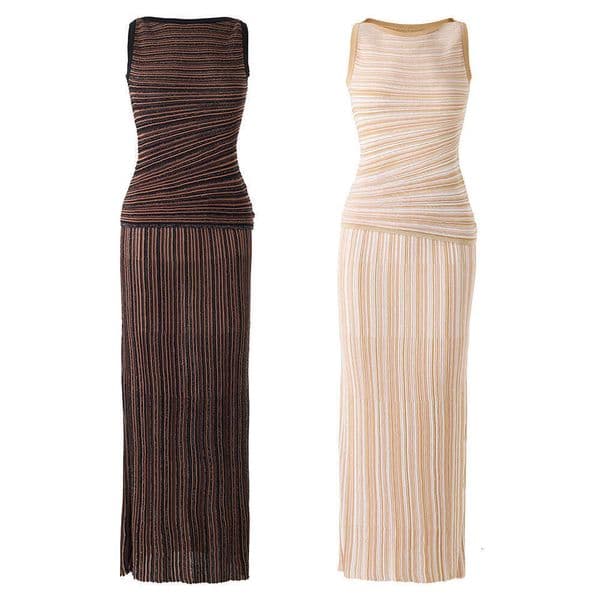 In stock~Color-blocked colorful shiny silk knitted striped A16 sleeveless vest + half skirt two-piece set, hot-selling on cross-border e-commerce