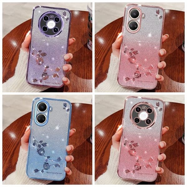 Crystal Diamond Bling Glitter Soft TPU Cases For Iphone 17 Air 16 Plus 15 Pro Max 14 13 12 11 8 7 6 X XR XS Flower Chromed Metallic Plating Gradient Luxury Mobile Phone Cover