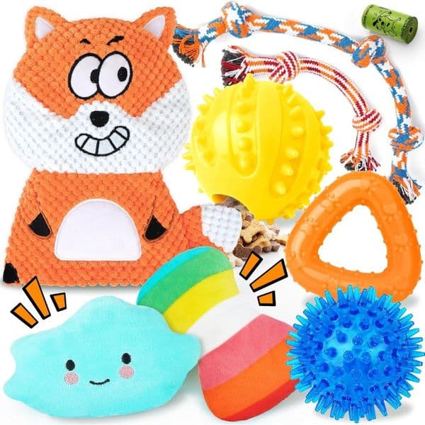 9 Pack Luxury Puppy Teething Toys for Small Dogs, Squeaky Chew Toys, Ball Rope Toys Set for Puppy Play