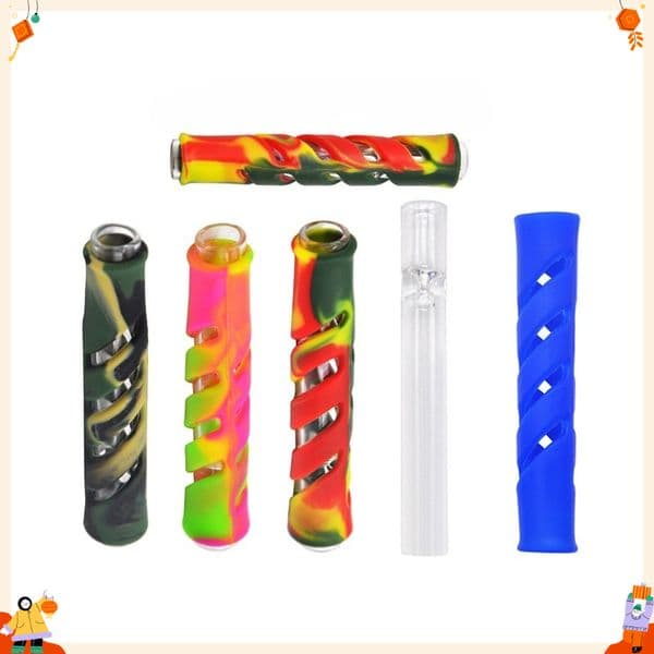 Mini Colorful Silicone Protect Pipes Glass Dry Herb Tobacco Filter Cone Horn Cigarette Holder Tip Portable Mini Catcher Taster Bat One Hitter Tube for smoking