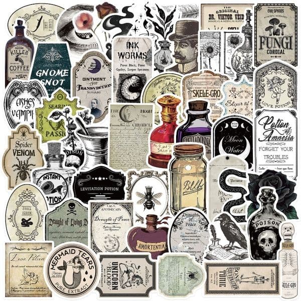50 Cross-border Gothic Potion Creative Stickers DIY Water Cup Computer Decorative Stickers Waterproof Personalized Stickers