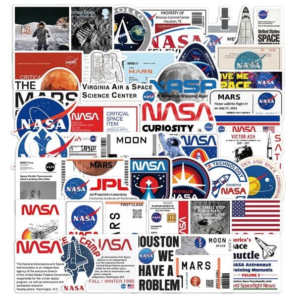 50 New NASA Astronaut Space Station Cartoon Stickers Moon Rockets Space Trunks Graffiti Stickers