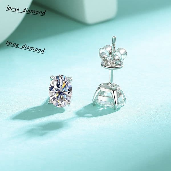 925 Sterling Silver Oval Cut Moissanite Stud Earrings VVS D Color Hypoallergenic Diamond Like Earrings for Women Men Daily Wear Gift