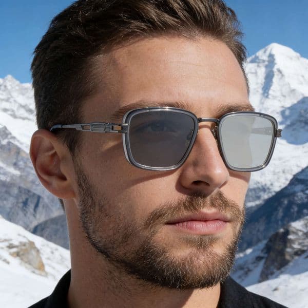 2026 New Fashion Square Frame Photochromic Punk Style, Unique Spring Leg Sunglasses for Men,