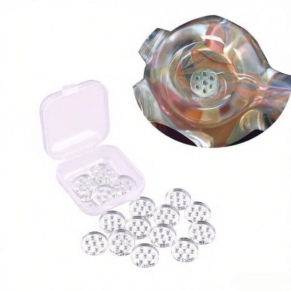 Mini cheap 20pcs/lot 5.8mm/7mm/8mm/12mm Glass Screen Snowflake Flakes Pipe Filter Air Hole Thick Glass Pipes Bowl Replacement Screen for water tobacco bongs hand pipe