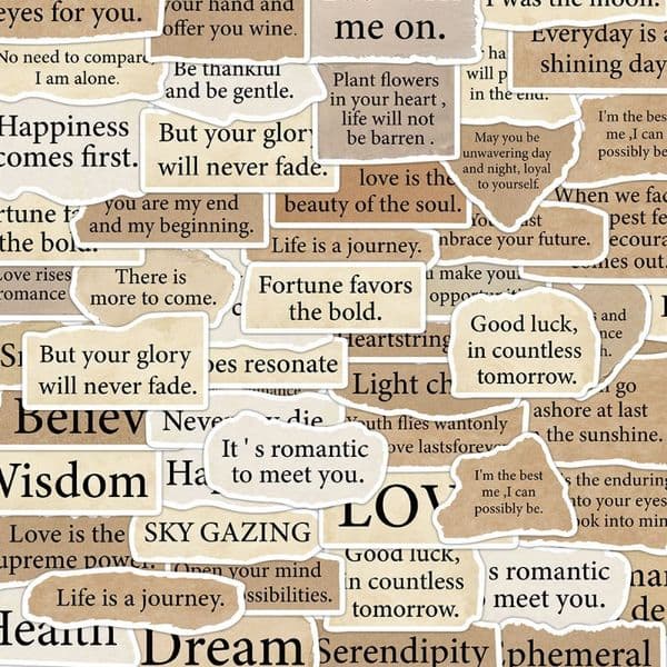50 retro torn English inspirational quotes stickers DIY water cup scooter notebook waterproof PVC stickers