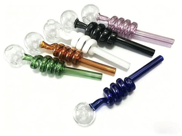 Wholesale Mix colorful 5.5inch cheap Glass Oil Burner Pipes Spiral Spring Shape Hand Pipe Spoon Burners Filter Bubble Smoking Accessory