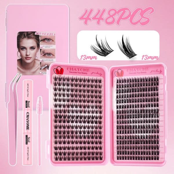 DIY Lash Clusters Fluffy Wispy Eyelash Extension Kit with Lash Bond & Seal Tweezer Handmade Reusable Lashes Natural Looking DIY Individual Eyelashes