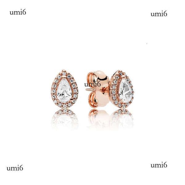 Rose Gold Tear drop Stud Authentic 925 Sterling Silver designer Earrings Women Wedding Party Jewelry earrings with Luxurious Retail Box Set