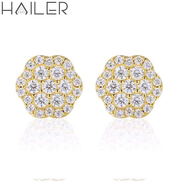 14K Gold Fine Stud for Women Certified Cluster Moissanite Flower Earrings