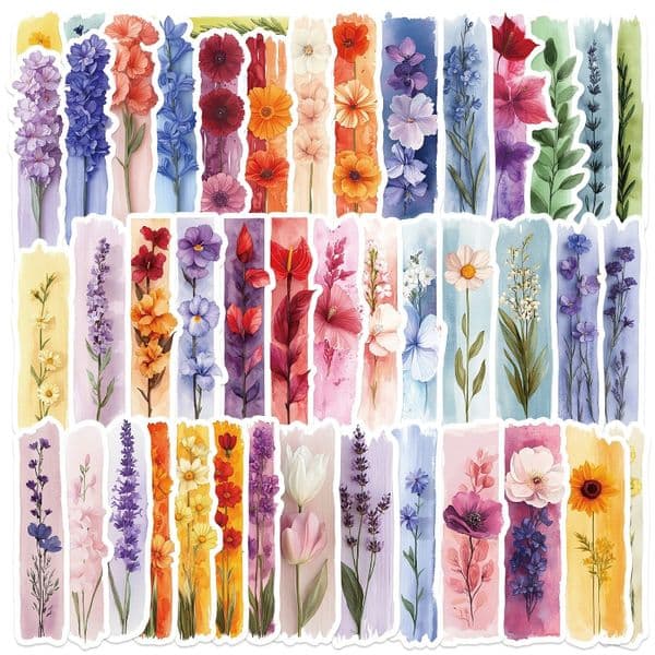 50 Watercolor Plant Strokes Graffiti Stickers Decorative DIY Handbook Stationery Luggage Notes Waterproof Stickers Cross