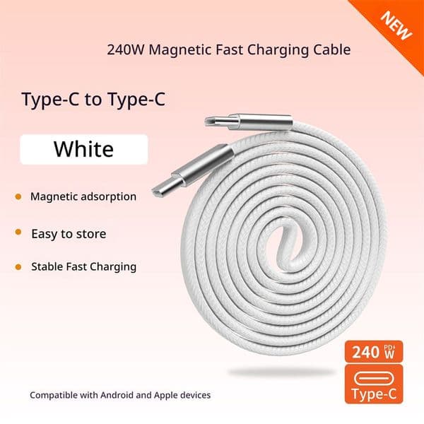 1M new model 240W all-magnetic braided flat cable for dual Type-C fast charging, suitable for Apple 17 series and Huawei mobile phones, free shipping included