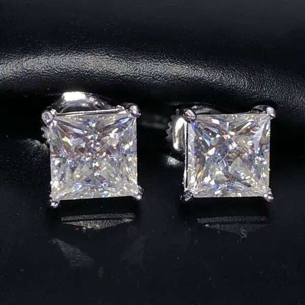 Certified D/VVS1 Princess Cut Moissanite 14K Solid White Gold Stud Earrings Brilliance And Premium Quality For Elegant Wear